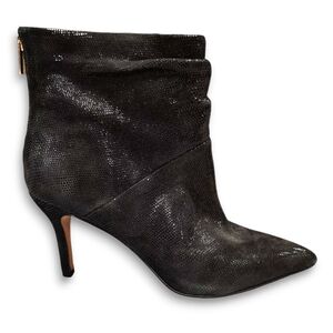 ISOLA Pisces Ruched Booties Shimmering Black Lizard Pattern Suede Ankle Boots 7